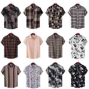 Shirt Summer Streetwear Men Blouse Sleeve Button Tops Short
