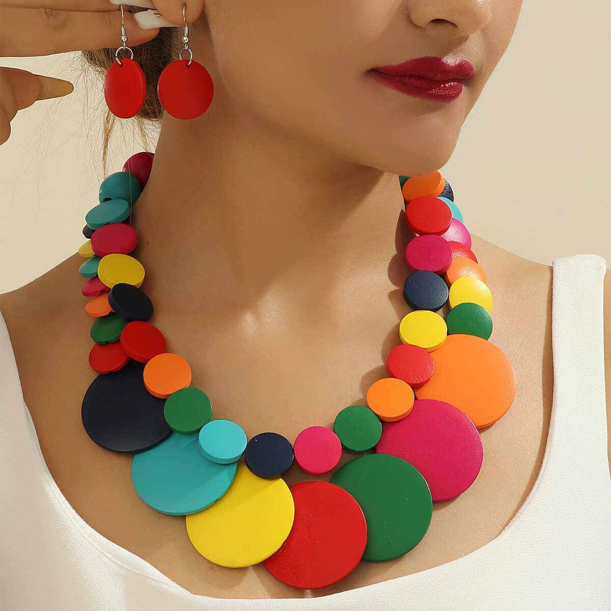 民族风大木片流苏项链夸张休闲饰品necklace women