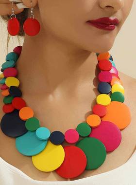 民族风大木片流苏项链夸张休闲饰品necklace women