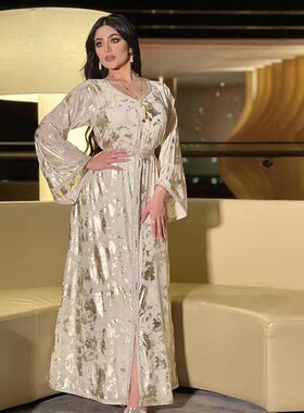 2021 autumn new Muslim bronzing robe dress + belt included