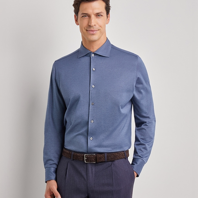 莱赛尔和棉混纺平纹针织休闲衬衫