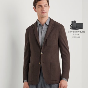 CANALI康纳利棕色棉和羊绒混纺男士 外套 两粒扣西装