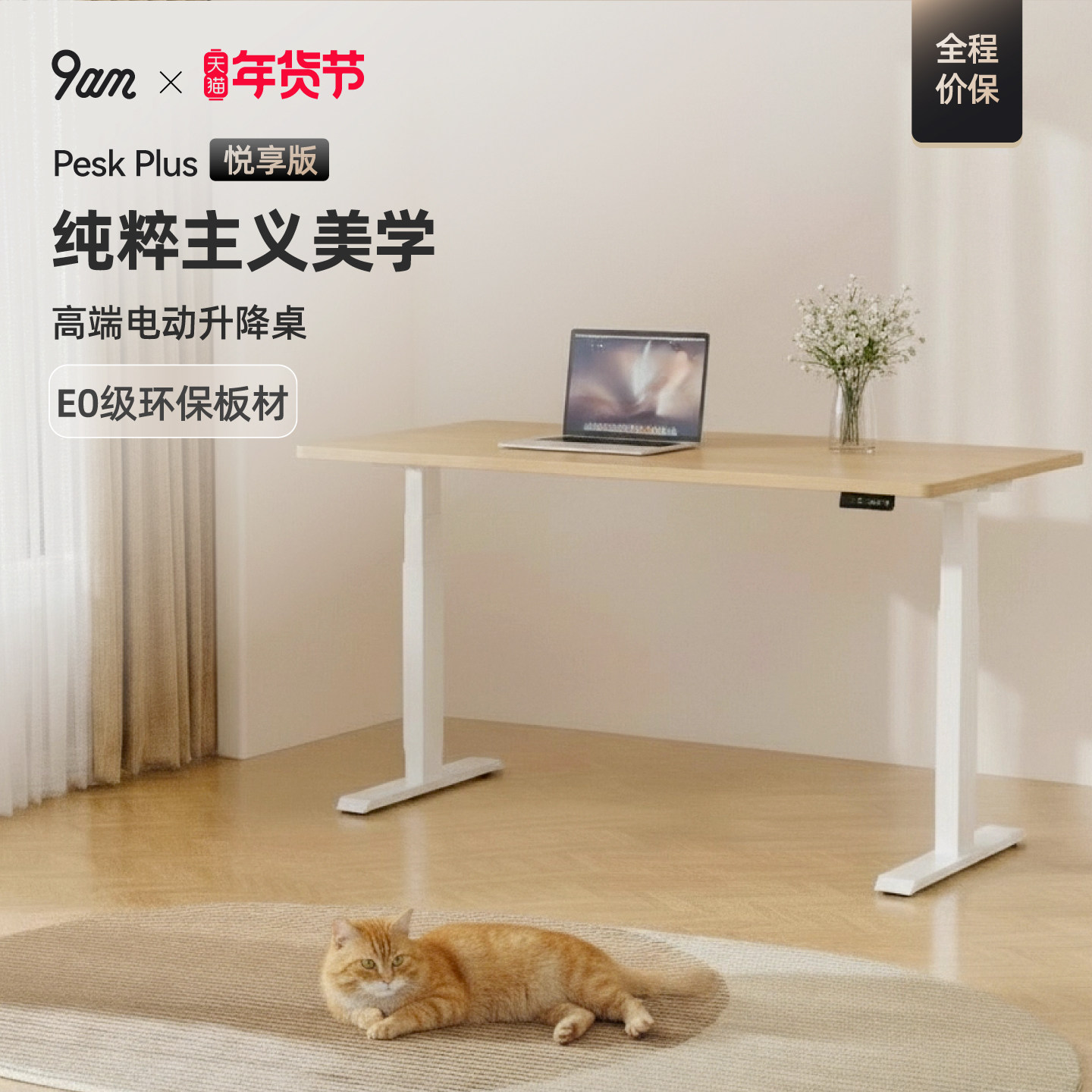 9am电动升降桌智能升降桌家用电脑办公桌双电机简约Pesk环保板