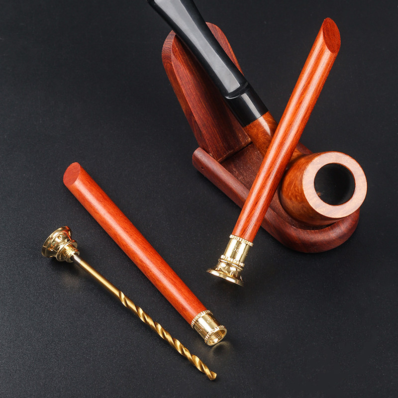8deco花梨木烟斗压棒老式手工实木烟斗配件黄铜镂花底座防熄火