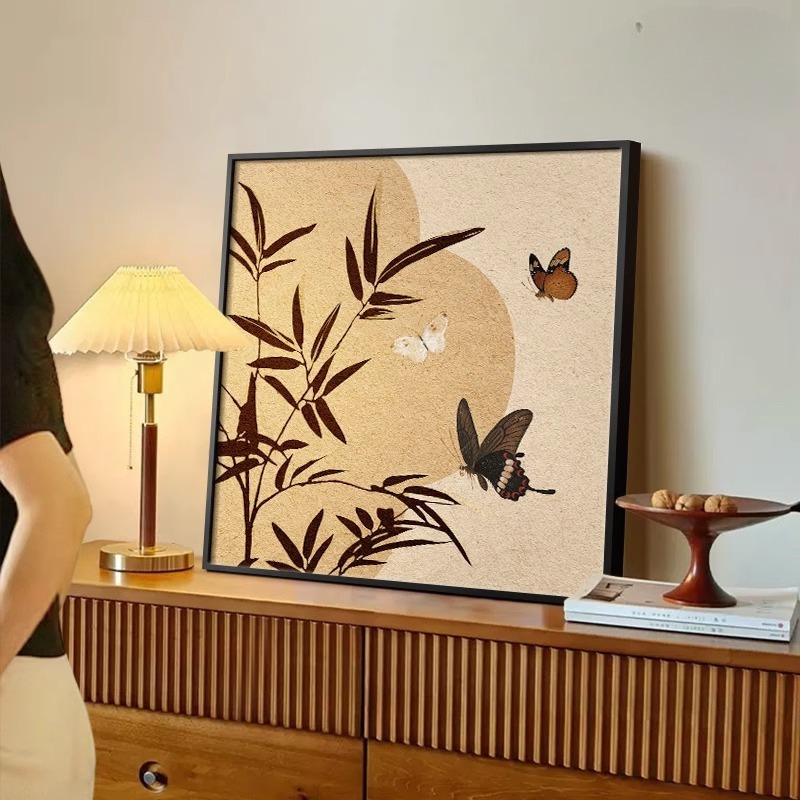法式中古风卧室床头柜摆画客厅复古蝴蝶装饰画餐厅简约感挂画20图片