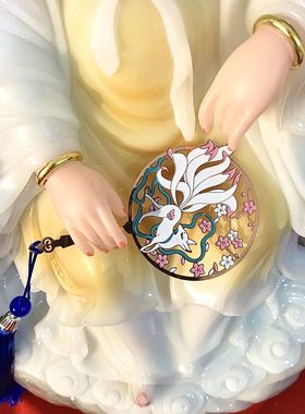 合金扇子珐琅彩牡丹扇子灵仙大小号金色扇子神像合金小装饰配件