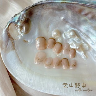 去山野中NAIL手工甲片小红书小众ins夏日软玉温柔闪粉法式 穿戴甲