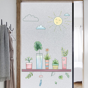 绿植玻璃贴纸磨砂窗户贴画卧室门透光不透明静电防走光浴室窗贴纸