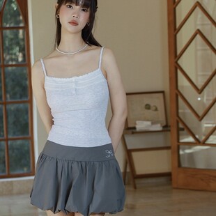 2025早春BM风纯欲舒适棉蕾丝蝴蝶结小花边带胸垫内搭可外穿吊带背