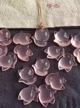 全新天然粉晶大头萌狐吊坠粉水晶狐狸项坠女款礼物民族风清新饰品