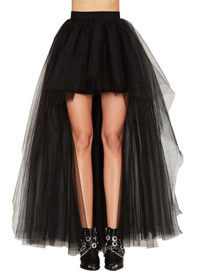 亚马逊爆款燕尾裙网纱裙女欧美性感黑色前短后长蓬蓬拖尾半身裙