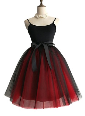 芭蕾裙Tutu skirt双色黑红百褶裙7层网纱半身裙成人高腰街头潮人