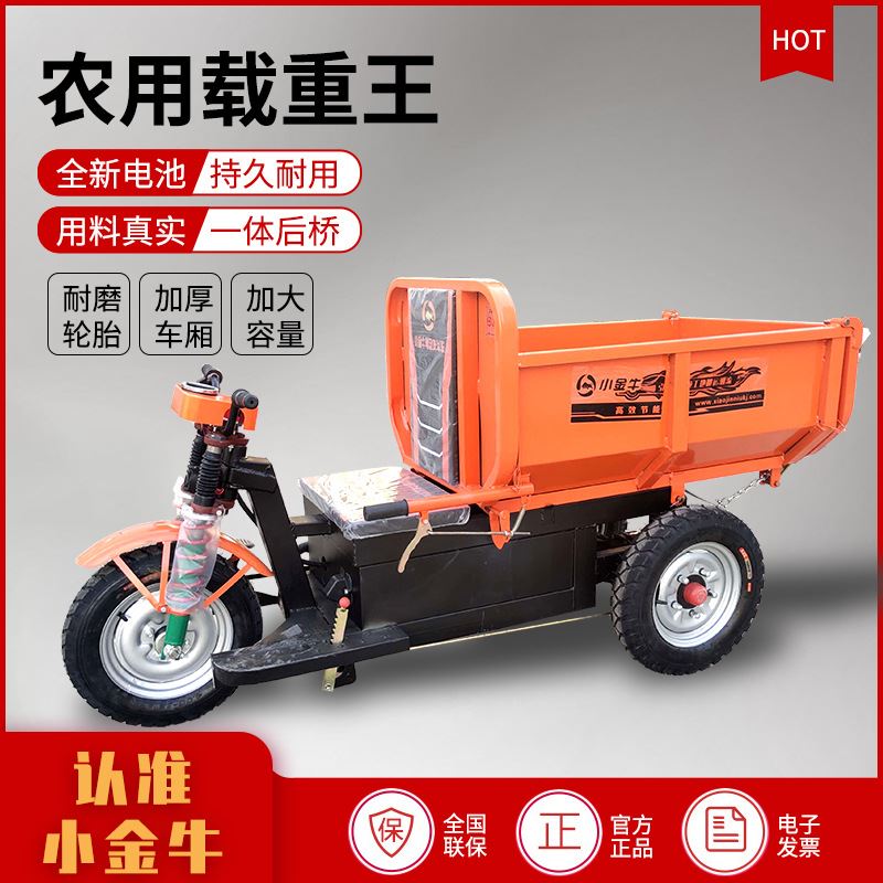 建筑工地电动三轮车拉砂浆农用养殖场拉粪翻斗车液压自卸