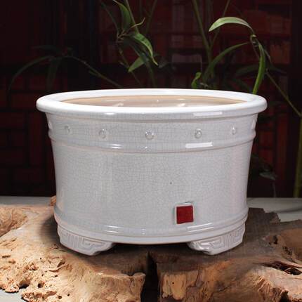 花盆陶瓷圆形豉丁裂纹透气石湾花盆中式复古简约大号陶瓷盆景盆