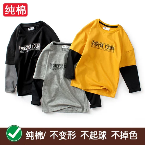 Весенний детский хлопковый лонгслив, базовый приятный телу черный комплект для мальчиков, детская одежда, в корейском стиле