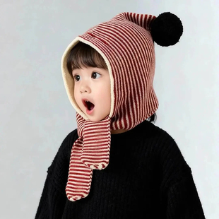 【帽子围巾一体帽】秋冬季男女童针织毛线帽护耳帽宝宝保暖帽居家