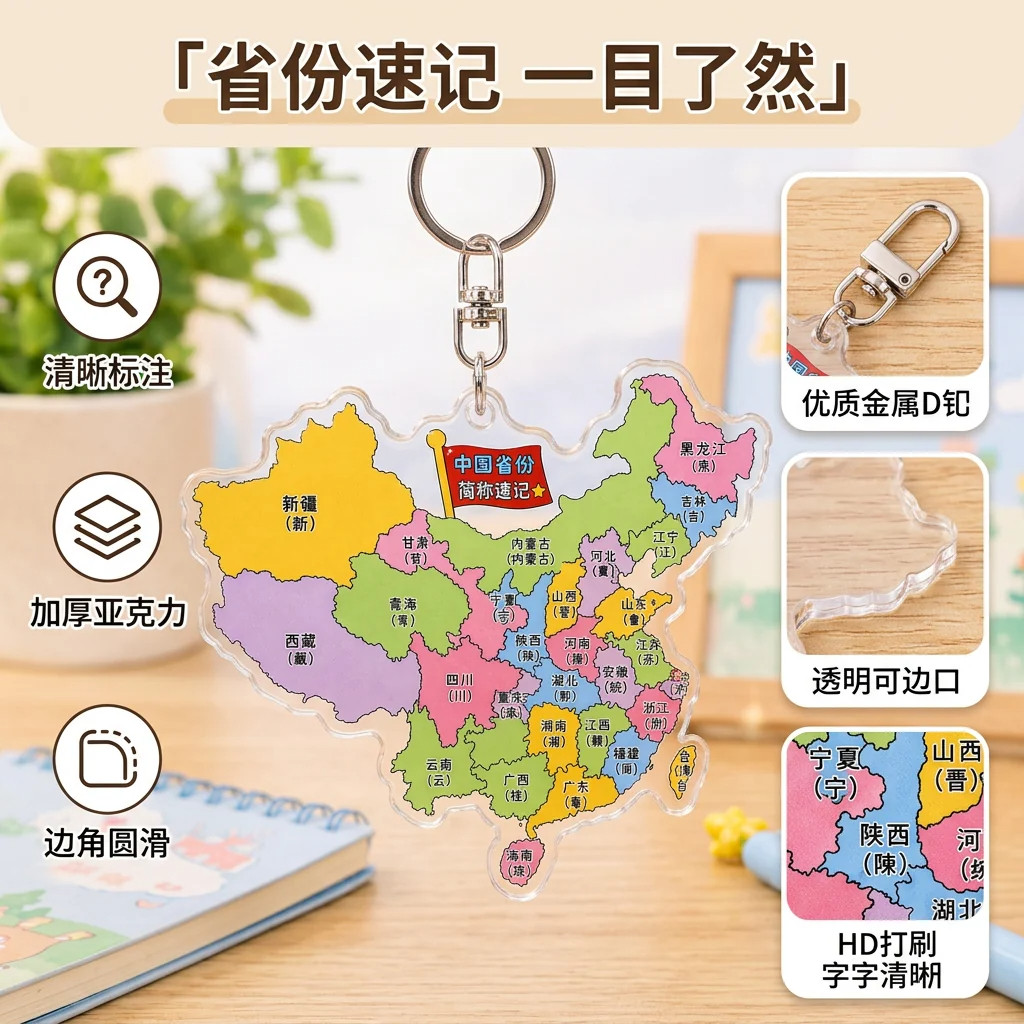 A1.8-D中国地图亚克力钥匙挂饰小学生书包透明创意纪念小礼品1001