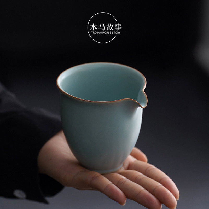 天青色汝窑公道杯冰裂纹开片陶瓷功夫茶具茶海手工汝瓷公杯分茶器