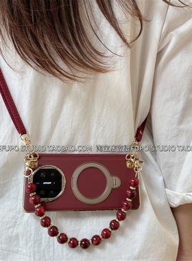 酒红中轴一体支架适用华为Mate X6手机壳折叠屏X5典藏版保护套荣耀magic V5新款vivo xfold5全包xfold3Pro女