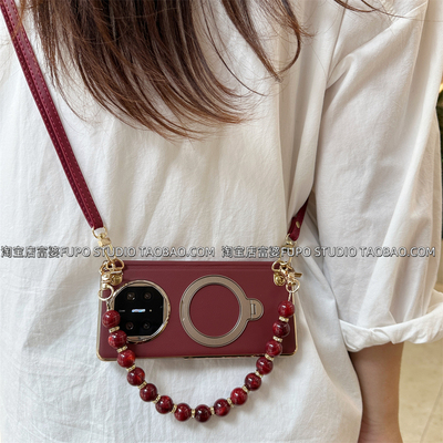 酒红中轴一体支架适用华为Mate X6手机壳折叠屏X5典藏版保护套荣耀magic V5新款vivo xfold5全包xfold3Pro女