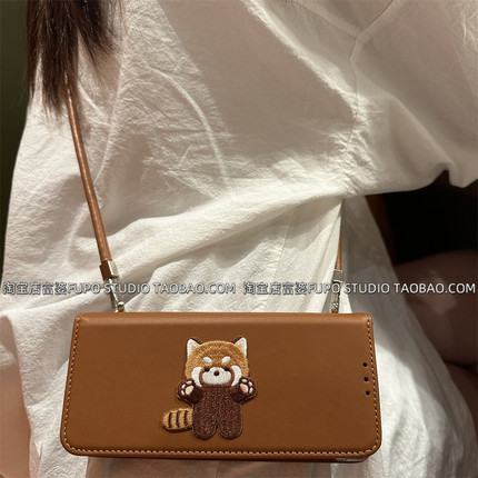 适用vivo xfold5手机壳折叠屏xfold3Pro保护套OPPO findN5刺绣小熊翻盖皮套华为matex6手提原创设计挂绳气质