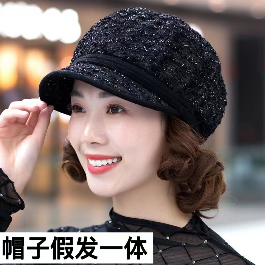 时尚短款卷发帽女秋冬假发