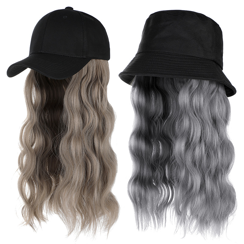 中长水波纹假发帽子可拆卸
