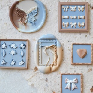 南初文创 蝴蝶结火漆展柜钻石异形铜头印章邮票复古盖戳请柬DIY