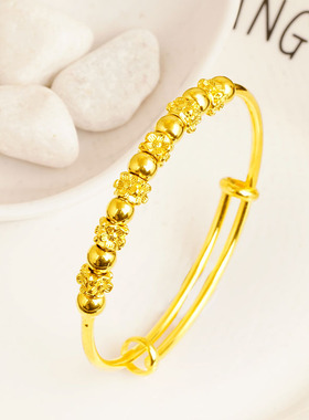 新沙金圆珠串手镯首饰品可调节推拉手镯女士手环手饰镀金时尚镯子