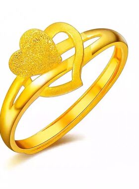 【买一送一】沙金戒指女真黄金色满天星爱心戒子送女朋友生日礼物