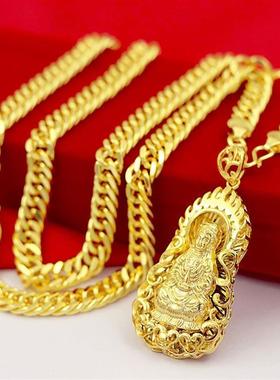 正品项链男款沙金竹节项链24平安火焰观音坠久不掉色