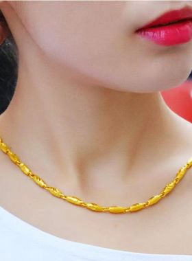 正品越南沙金竹节六角佛珠项链男女款土豪老板链橄榄圆珠链加长版