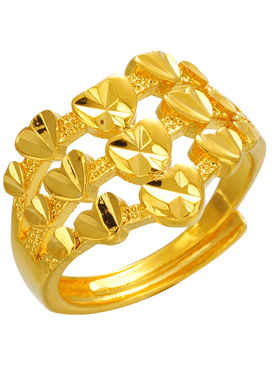 镀金车花戒指女款久不掉色镀 24K金开口戒子奢华简约真黄金戒子