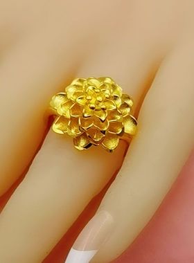 【48小时发货】越南沙金孔雀牡丹花爱心女戒指环气质镀金饰品开口