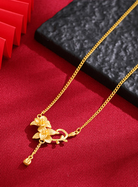 越南沙金项链花朵配饰复古女款锁骨链民族气质三生花饰品金色首饰