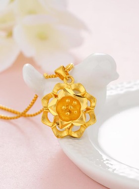 越南沙金花朵项链女时尚镀金吊坠配锁骨链仿黄金色花项坠久不掉色