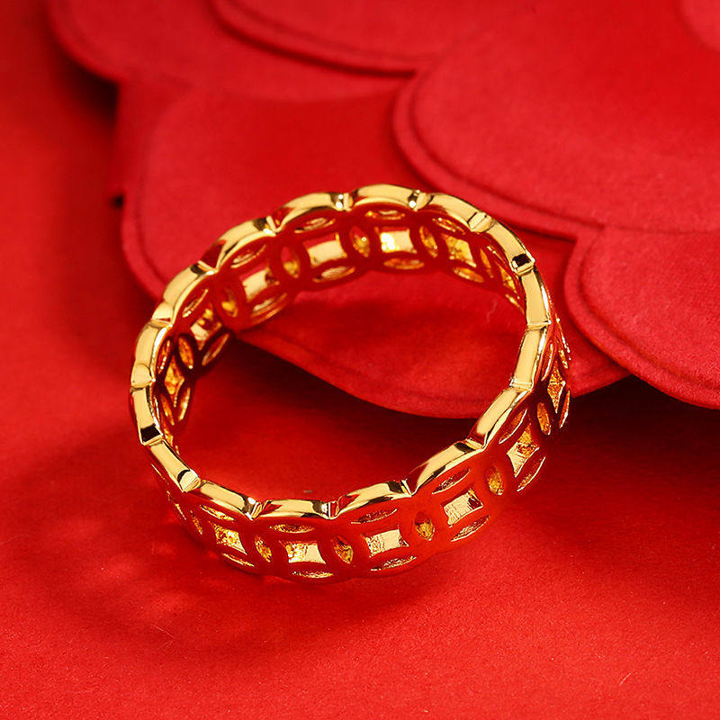 【不掉色】越南沙金镀黄金铜钱戒指女复古指环情侣男女对戒送礼