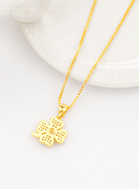 越南沙金项链女镀金饰品仿真黄金镶钻四叶草久不褪色吊坠结婚饰品