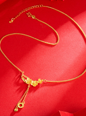 紫荆花项链女生小众越南沙金三生花铜合金流苏首饰锁骨链轻奢高级