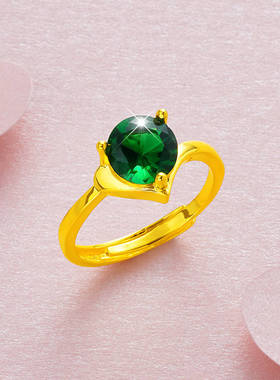 仿越南沙金戒指女仿黄金色莫桑石镀金女士戒子指环手饰开口可调节