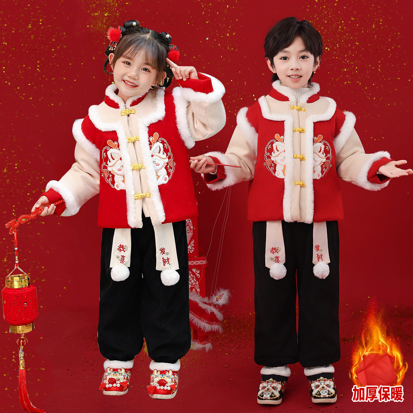 儿童冬季加绒汉服拜年套装