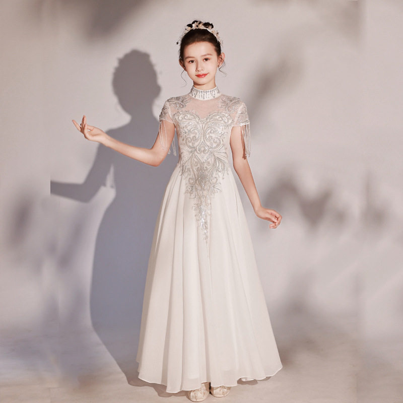 中国风儿童礼服仙气民乐合唱小主持人优雅礼服长裙女童古筝演出服