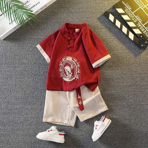 男童夏季薄款汉服棉麻礼服套装