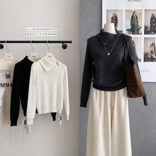毛衣打底衫 高级侧拉链翻领针织衫 内搭休闲长袖 冬装 上衣 女巨好看