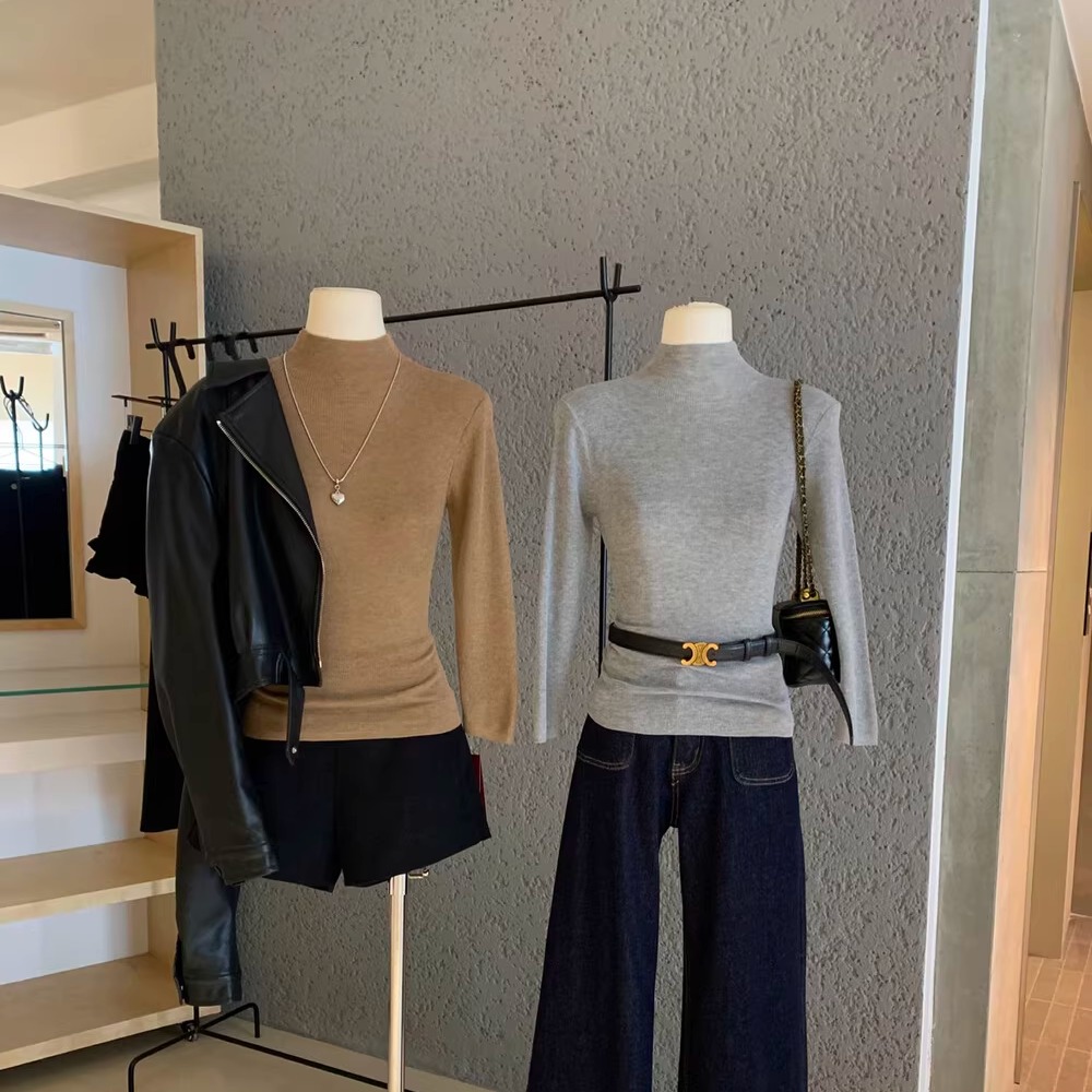 韩系名媛半高领针织衫女秋冬修身