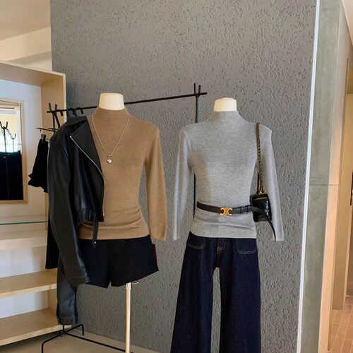 韩系名媛半高领针织衫女秋冬修身