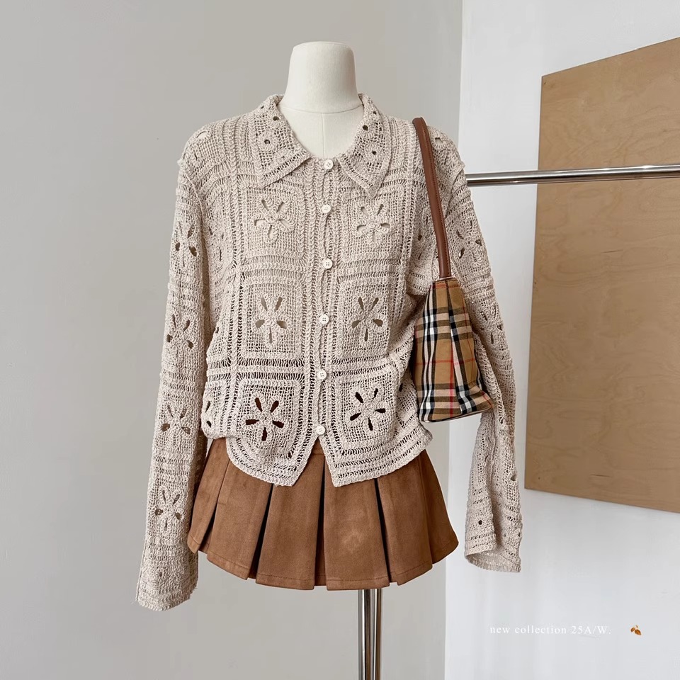 韩系温柔氛围感重工钩花针织开衫