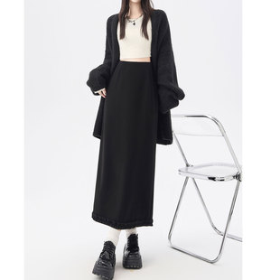 加厚毛呢高级感西装 高腰显瘦气质开叉a字包臀长裙 半身裙女秋冬季