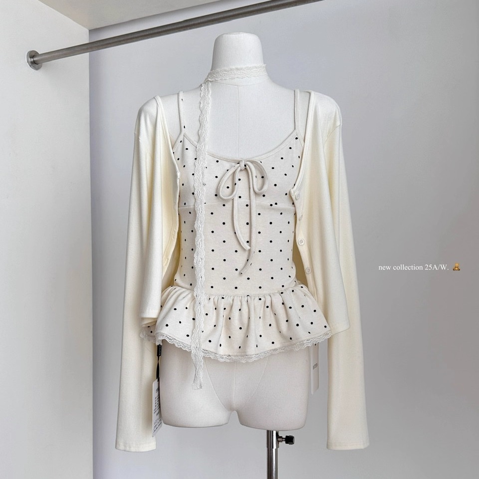 姐系贵感套装外套+内搭波点吊带