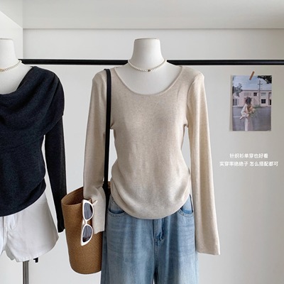 长袖针织衫上衣+荡领披肩巨好看